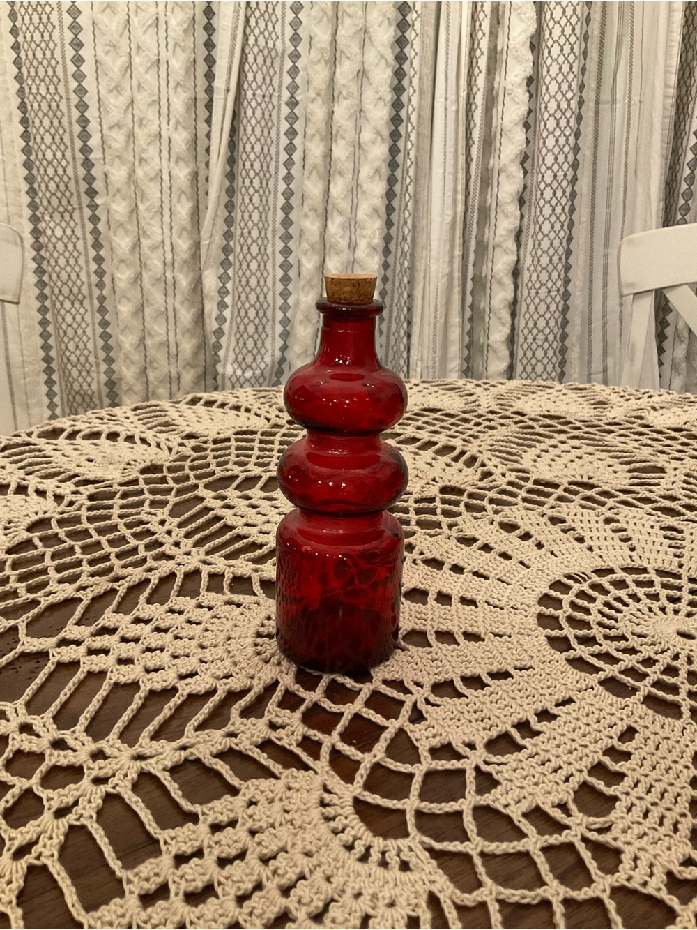 Vintage Ruby Red Glass Bottle Decanter Cork Stopper MCM Decor